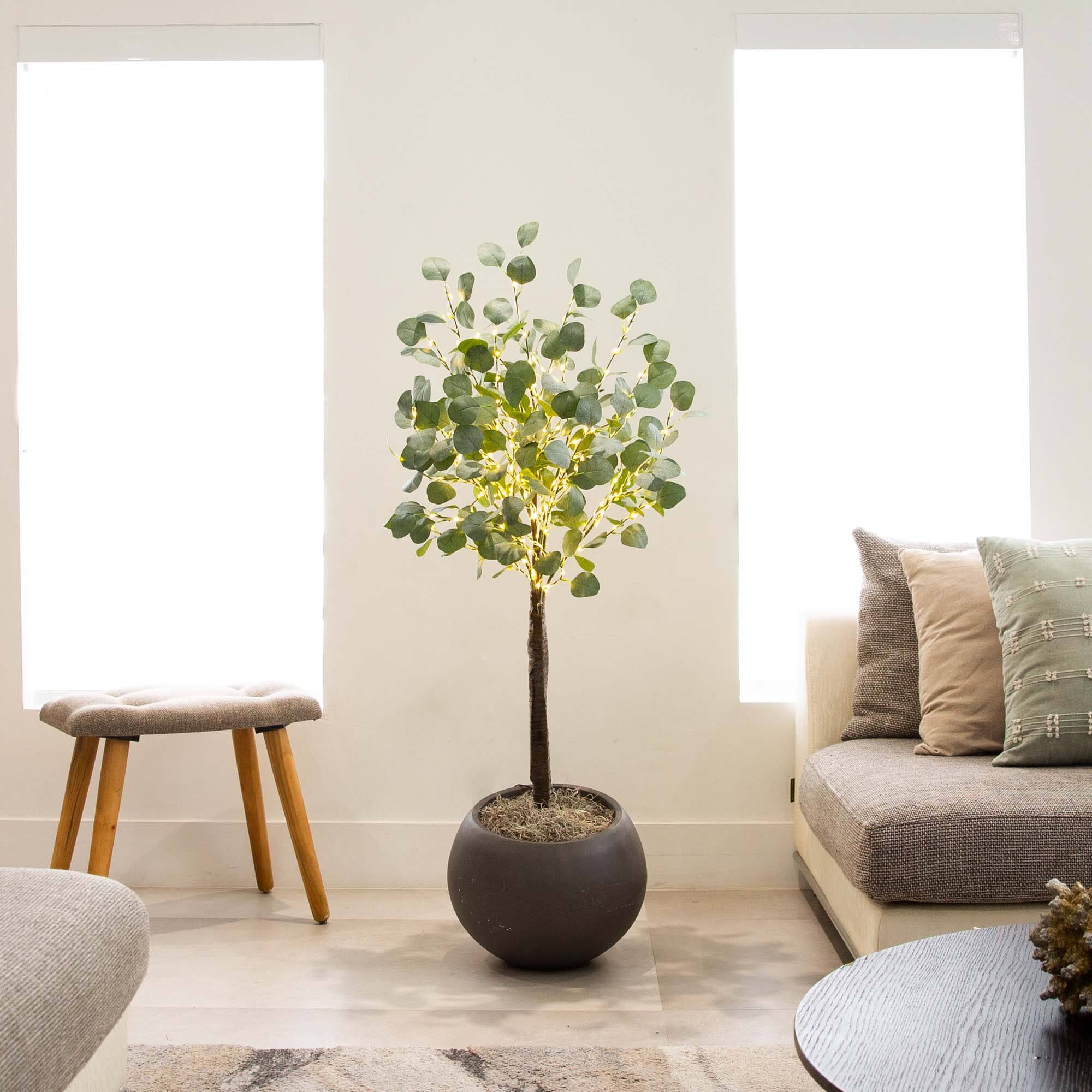 4ft. Pre-Lit Artificial Eucalyptus Tree with Warm White LED Lights